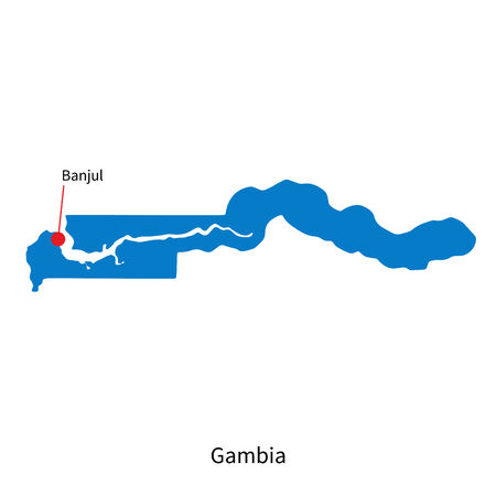 Detailed map of Gambia and capital city Banjulのイラスト素材
