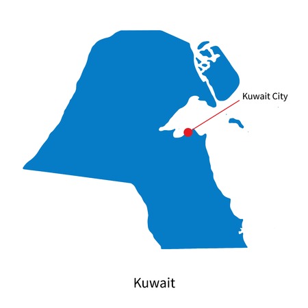 Detailed map of Kuwait and capital city Kuwait Cityのイラスト素材