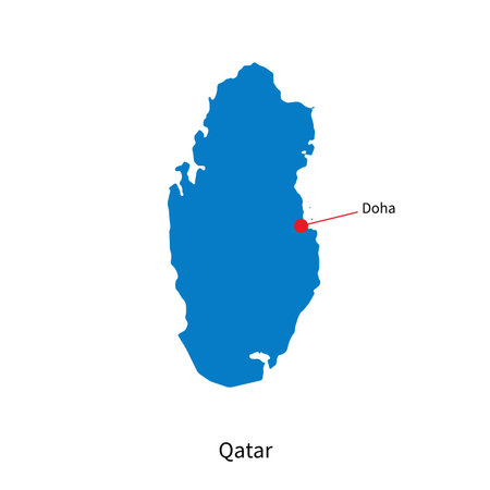 Detailed map of Qatar and capital city Dohaのイラスト素材