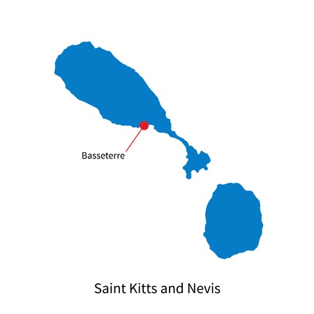 Detailed map of Saint Kitts and Nevis and capital city Basseterreのイラスト素材