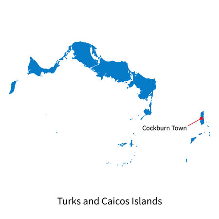 Detailed map of Turks and Caicos Islands and capital city Cockburn Townのイラスト素材