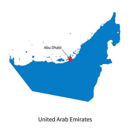 Detailed map of United Arab Emirates and capital city Abu Dhabiのイラスト素材