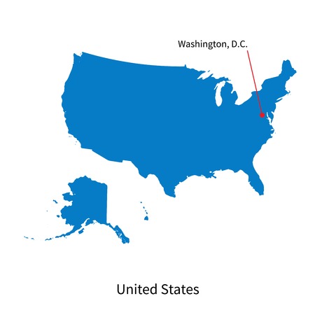 Detailed map of United States and capital city Washingtonのイラスト素材