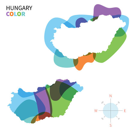 Abstract vector color map of Hungary with transparent paint effect.のイラスト素材