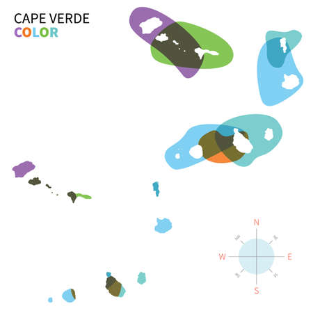 Abstract vector color map of Cape Verde with transparent paint effect.のイラスト素材
