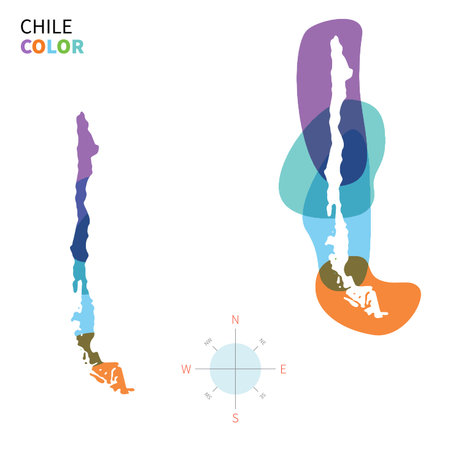 Abstract vector color map of Chile with transparent paint effect.のイラスト素材