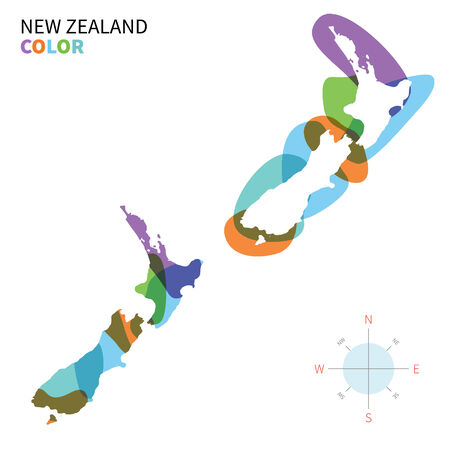 Abstract vector color map of New Zealand with transparent paint effect.のイラスト素材