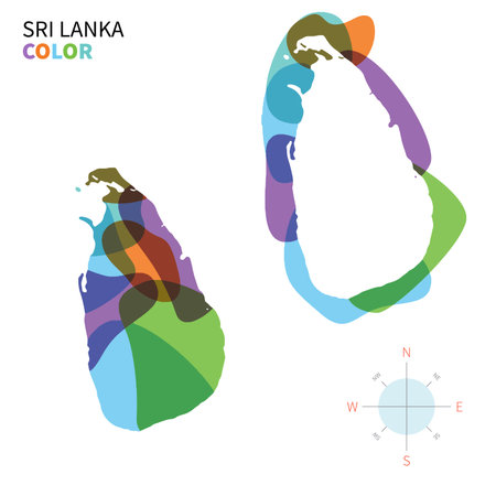 Abstract vector color map of Sri Lanka with transparent paint effect.のイラスト素材