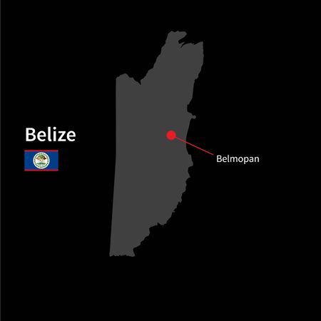 Detailed map of Belize and capital city Belmopan with flag on black backgroundのイラスト素材