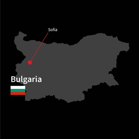 Detailed map of Bulgaria and capital city Sofia with flag on black backgroundのイラスト素材