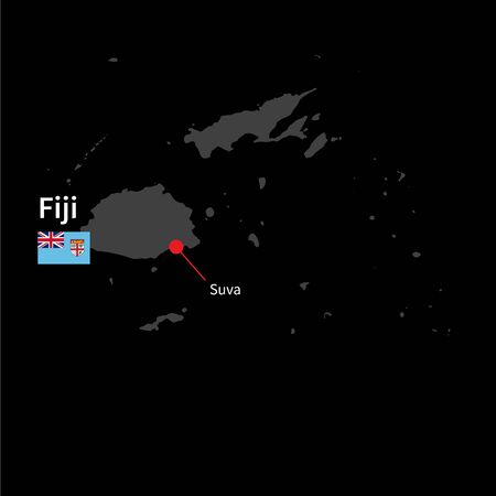 Detailed map of Fiji and capital city Suva with flag on black backgroundのイラスト素材