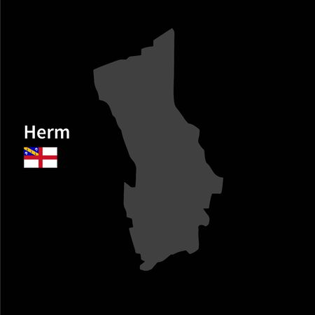 Detailed map of Herm with flag on black backgroundのイラスト素材