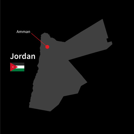 Detailed map of Jordan and capital city Amman with flag on black backgroundのイラスト素材