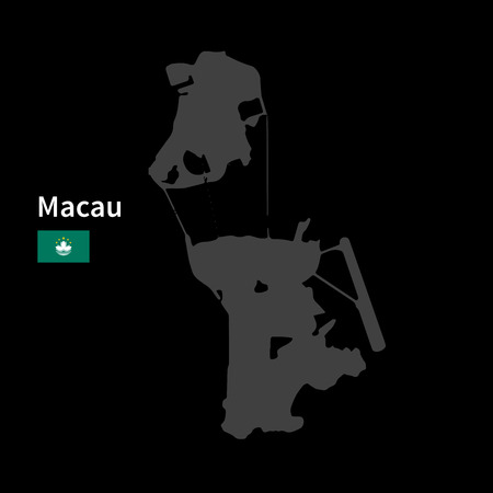 Detailed map of Macau with flag on black backgroundのイラスト素材