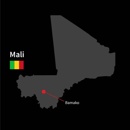 Detailed map of Mali and capital city Bamako with flag on black backgroundのイラスト素材