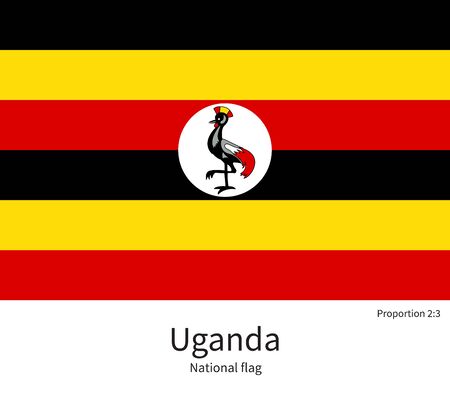 National flag of Uganda with correct proportions, element, colors for education books and official documentationのイラスト素材