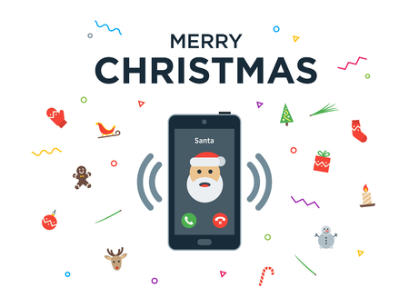 Christmas phone call from Santa Claus with Greeting Christmas and Happy New Year lettering. Vector illustrationのイラスト素材