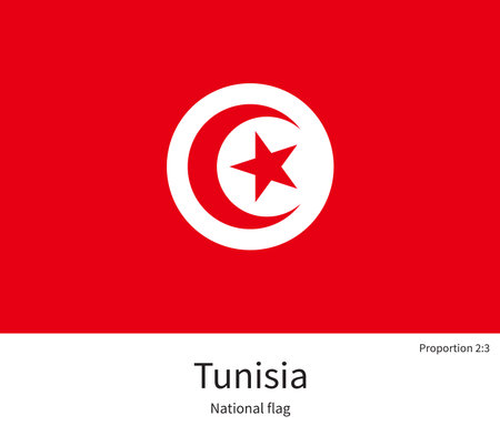 National flag of Tunisia with correct proportions, element, colors for education books and official documentationのイラスト素材