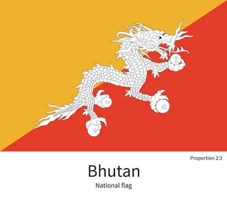 National flag of Bhutan with correct proportions, element, colors for education books and official documentationのイラスト素材