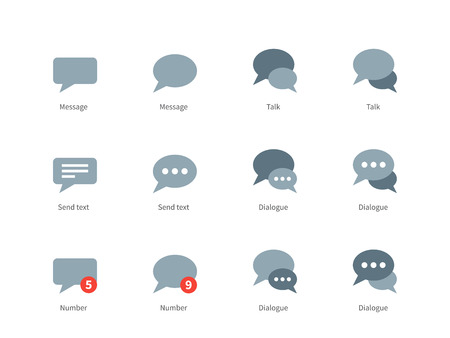 Talks and dialog bubble vector icons set. Icons for social networks, speech bubbles, dialogue, text, messages. Flat color icons set. Isolated on white backgroundのイラスト素材