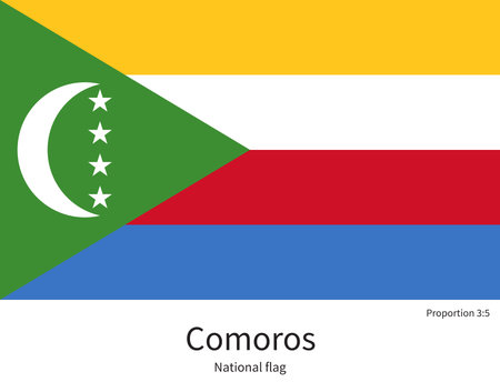 National flag of Comoros with correct proportions, element, colors for education books and official documentationのイラスト素材