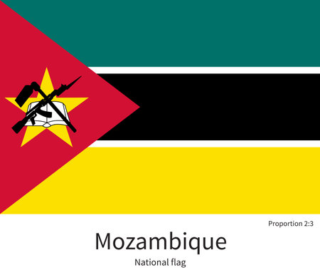 National flag of Mozambique with correct proportions, element, colors for education books and official documentationのイラスト素材