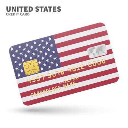 Credit card with United States flag background for bank, presentations and business. Isolated on white background vector illustration.のイラスト素材