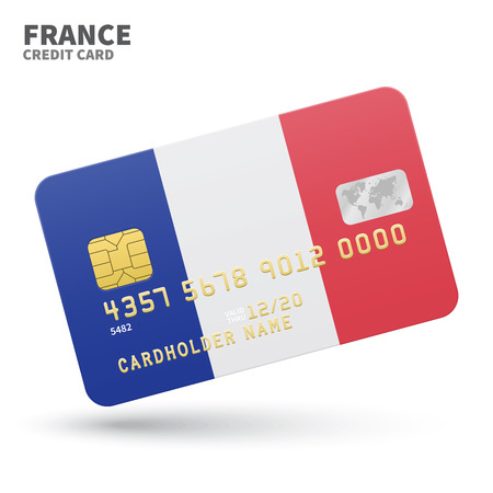 Credit card with France flag background for bank, presentations and business. Isolated on white background vector illustration.のイラスト素材