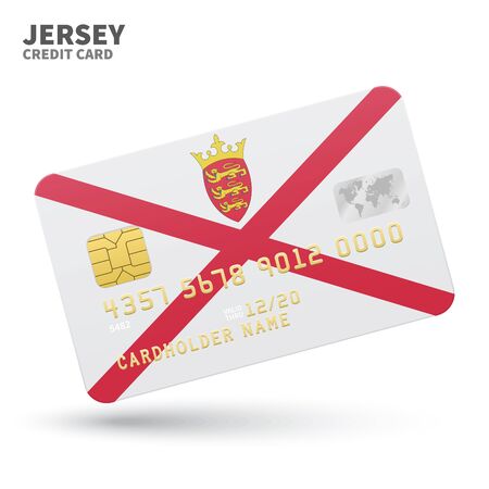 Credit card with Jersey flag background for bank, presentations and business. Isolated on white background vector illustration.のイラスト素材