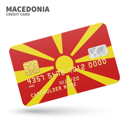 Credit card with Macedonia flag background for bank, presentations and business. Isolated on white background vector illustration.のイラスト素材