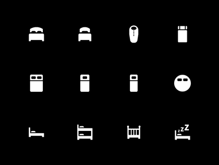Bed icons on black background. Vector illustration.のイラスト素材