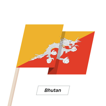 Bhutan Ribbon Waving Flag Isolated on White. Vector Illustration.のイラスト素材