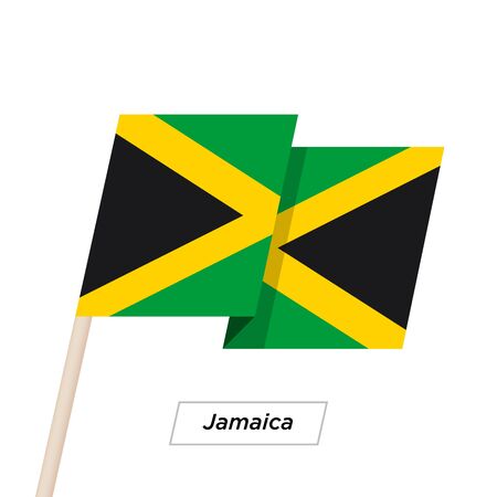 Jamaica Ribbon Waving Flag Isolated on White. Vector Illustration.のイラスト素材