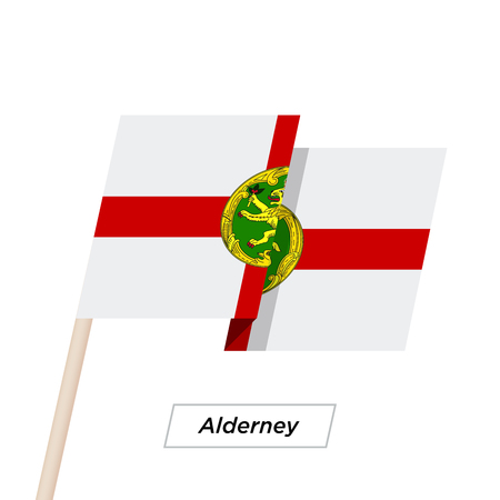 Alderney Ribbon Waving Flag Isolated on White. Vector Illustration.のイラスト素材