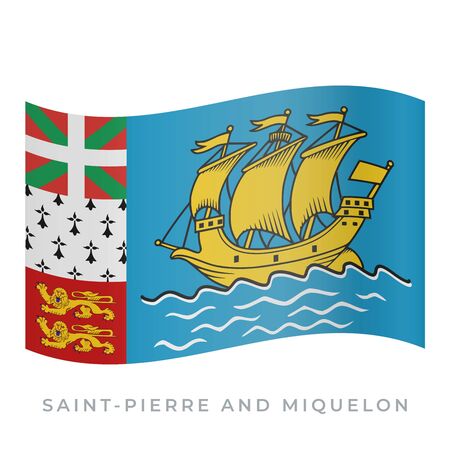 Saint-Pierre and Miquelon waving flag vector icon. Vector illustration isolated on white.のイラスト素材