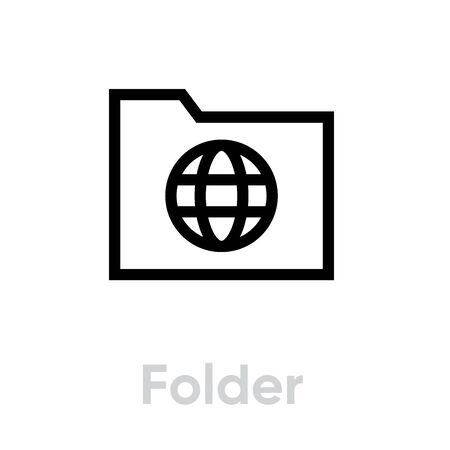 Folder globe planet. Earth symbol in computer folder, editable line vector. Simple isolated single sign. Pictogram for web site, mobile application.のイラスト素材