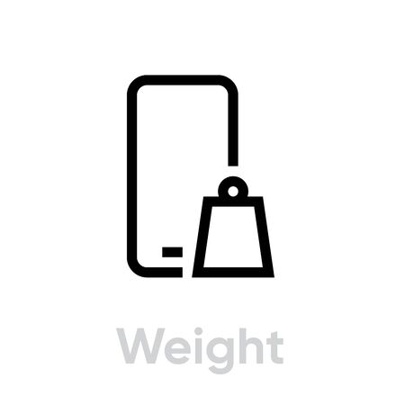 Tech specs weight phone icon. Editable line vector. Modern smartphone with kettlebell symbol. Single pictogram.のイラスト素材