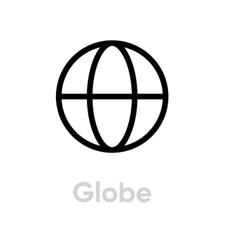 Globe earth icon. Minimal parallels and meridians editable line vector. Simple isolated single sign. Pictogram for web site, mobile application.のイラスト素材