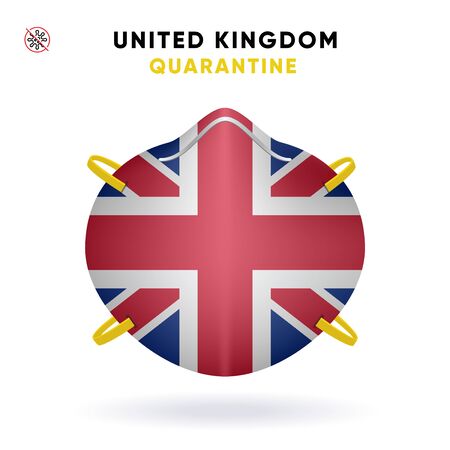 United Kingdom Quarantine Mask with Flag. Medical Precaution Concept. Vector illustration Coronavirus isolated on white background. Template Danger of Coronavirus for infographics.のイラスト素材