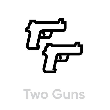 Two guns shot icon. Editable line vector. Two stylized object threat weapon. Single pictogram.のイラスト素材