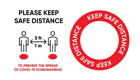 Keep Safe Distance Red Dot on Floor in Public Place, Shop, Mall. Social Distancing Protection and Prevention from Coronavirus COVID-19. Editable Line Vectorのイラスト素材