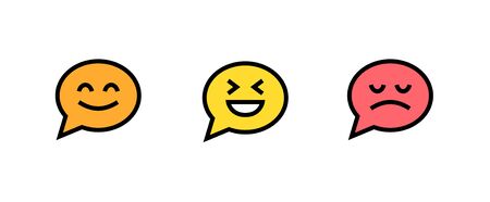 Icon chat, chatting, comment, message, smiley. Editable Vector Outline. Bubble smiley graphic design funny, happy and sad face.のイラスト素材