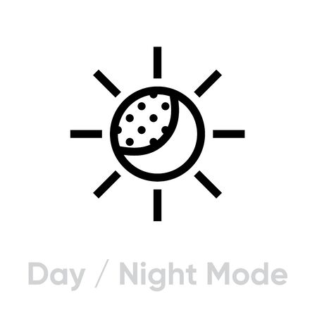 Day or Night Mode icon. Editable Line Vector. Concept of gadget interface switch to day or night mode isolated on white background. Single Pictogram.のイラスト素材