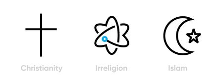 Set of Christianity, Irreligion and Islam icons. Editable line vector.のイラスト素材