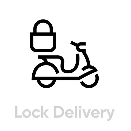 Lock Delivery icon. Editable Vector Outline. Flat symbol delivery is blocked. Scooter sign. Single Pictogram.のイラスト素材