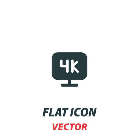 4K TV icon in a flat style. Vector illustration pictogram on white background. Isolated symbol suitable for mobile concept, web apps, infographics, interface and apps design.のイラスト素材