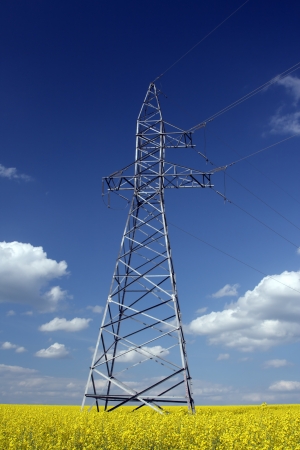 hight voltage line on the blue sky backgroundの写真素材