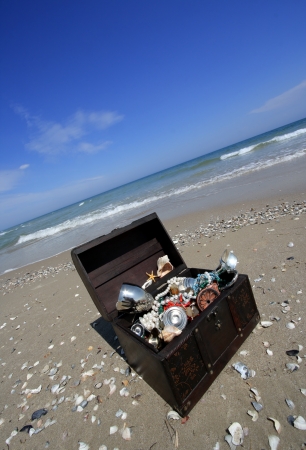 The lost chest with treasures on seacoast の写真素材