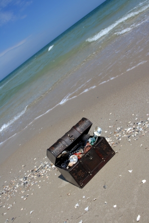 The lost chest with treasures on seacoast の写真素材