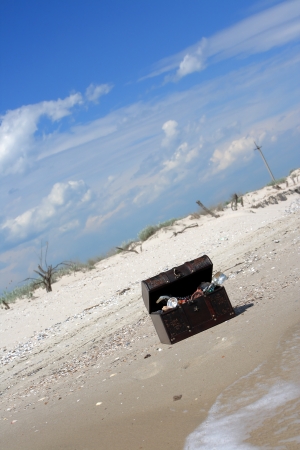 The lost chest with treasures on seacoast の写真素材